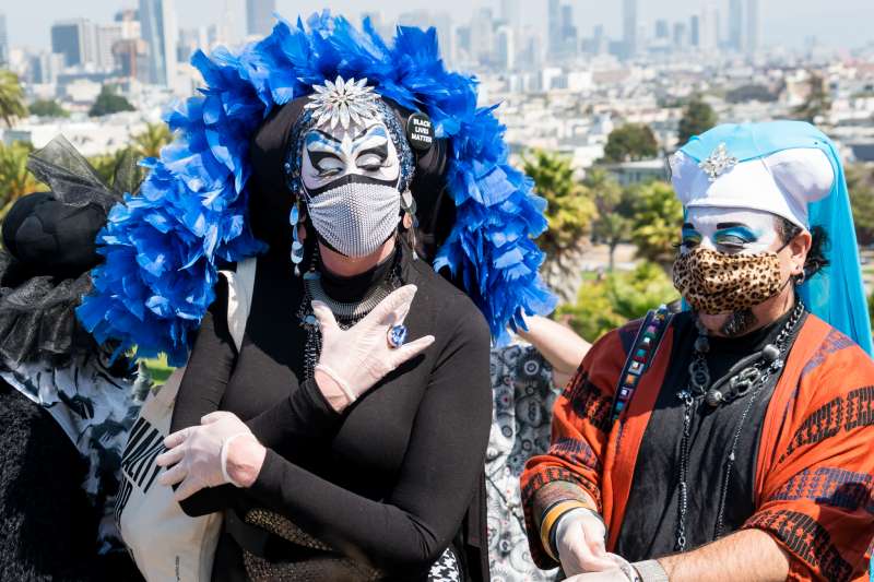 SF mayor dispenses masks with men who dress up as scary clown nuns